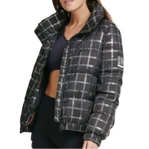 DKNY Metallic Plaid Puffer Jacket. Size Medium